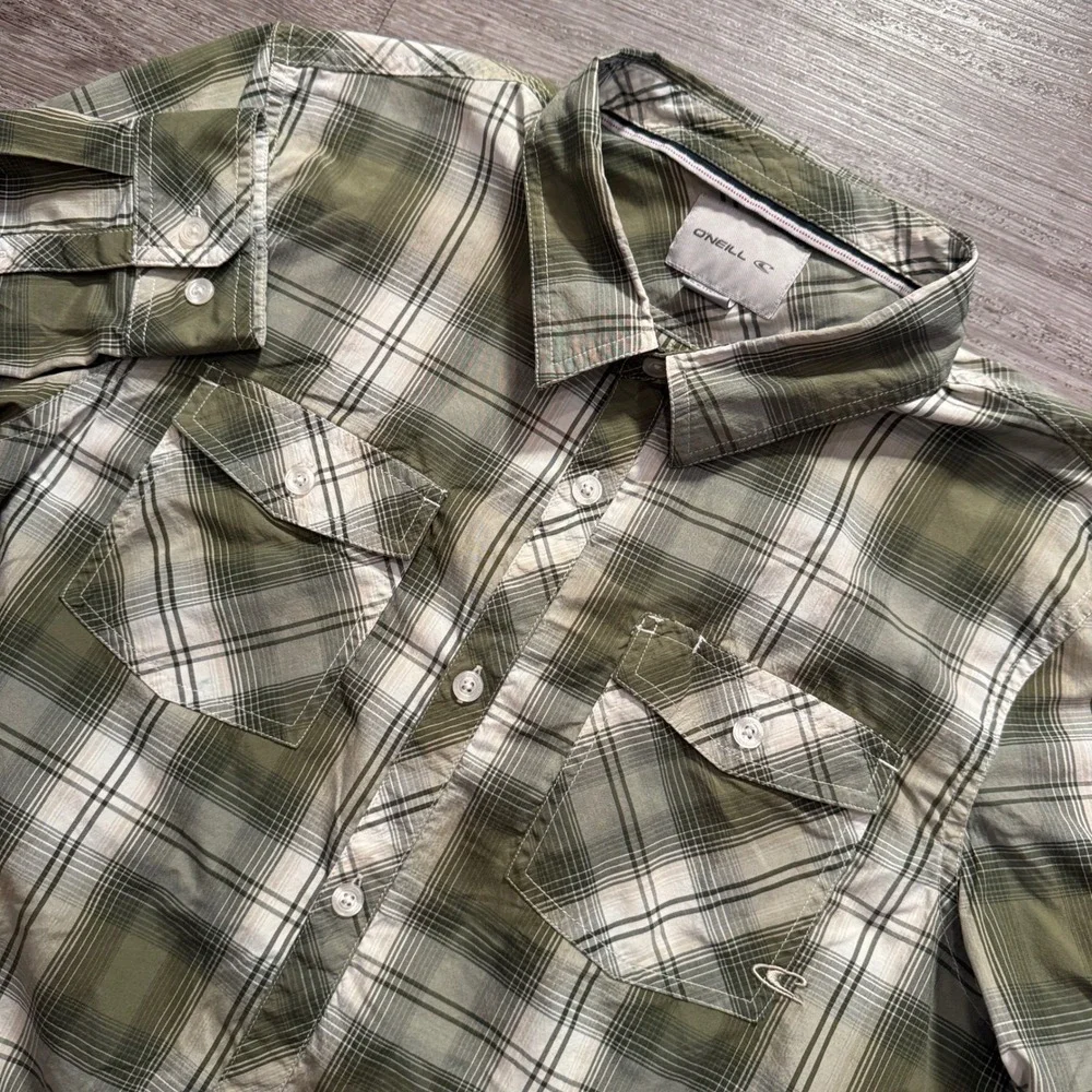 ONeill Shirt Mens M Green Plaid Cotton Woven Performance Outdoor Surf Beach VTG